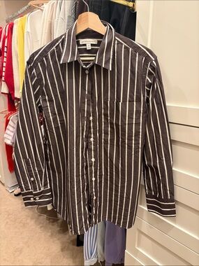 Banana Republic Black with White Vertical Stripe  Button-Up Shirt